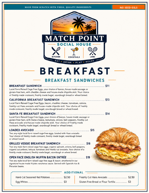 Breakfast sandwiches menu page