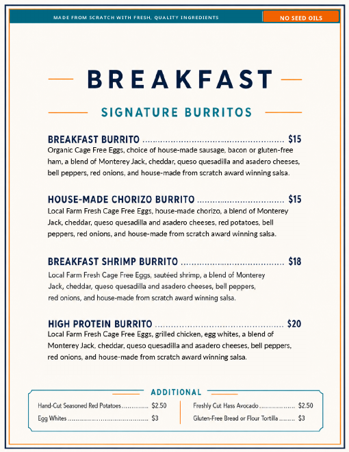 Signature burritos menu page