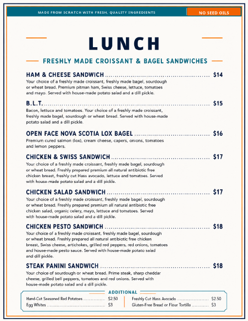 Croissant and bagel sandwiches menu page
